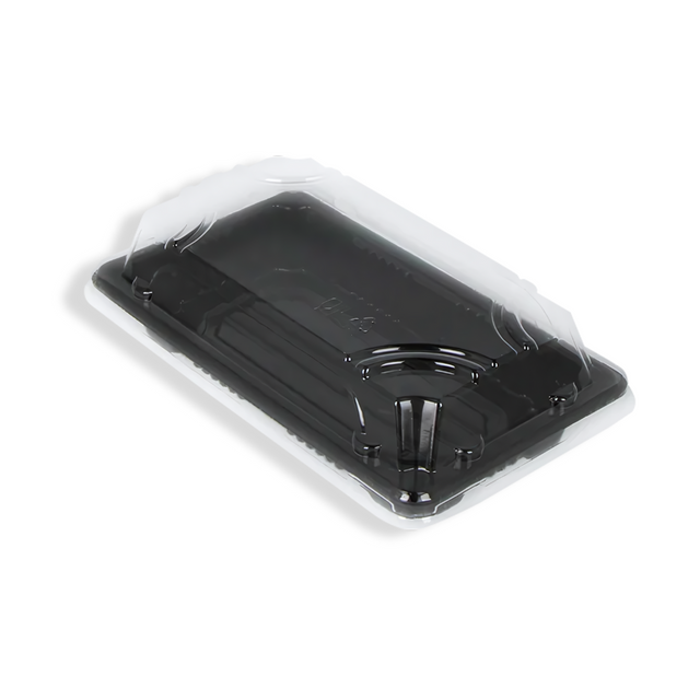 Take-Away Sushi Tray schwarz 160×90 mm mit Deckel – stilvolle & hygienische Verpackungslösung