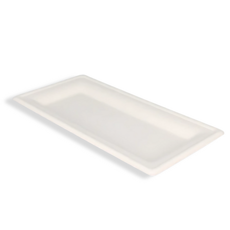 Rechteckiger Zuckerrohrteller 13×26 cm aus Bagasse – kompostierbar & hochwertig für Snacks & Fingerfood