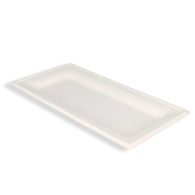 Rechteckiger Zuckerrohrteller 13×26 cm aus Bagasse – kompostierbar & hochwertig für Snacks & Fingerfood