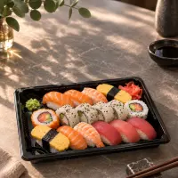 PS Sushi-Box mit Deckel L, Schwarz, 400Stk