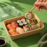 Sushi-Box mit Deckel Slim, Kraftbraun, 300Stk