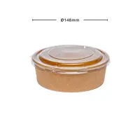 Papp Salatschale mit PP-Deckel 500ml, Ø148mm, Kraftbraun, 300Stk