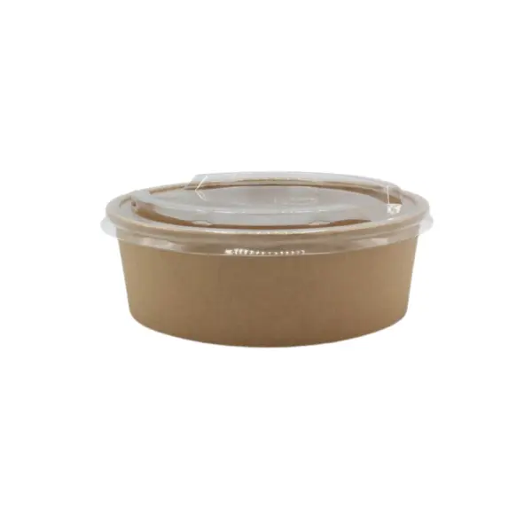 Papp Salatschale mit PET-Deckel 750ml, Ø148mm, Kraftbraun, 300Stk