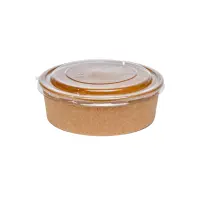 Papp Salatschale mit PP-Deckel 1000ml, Ø148mm, Kraftbraun, 300Stk